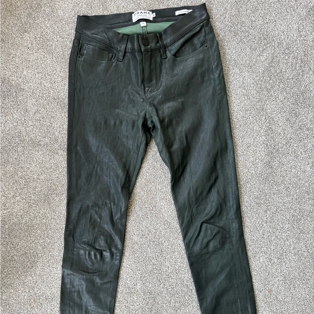 Frame Atelier Dark Green Leather lamb skin pants